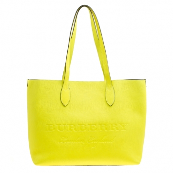 Pre Owned Burberry Neon Yellow Leather Remington Shopper Tote