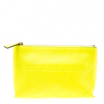 Pre Owned Burberry Neon Yellow Leather Medium Duncan Zip Pouch 