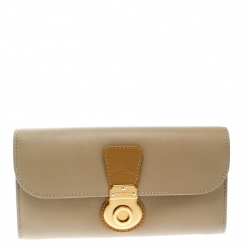 Pre Owned Burberry Beige Leather Halton Continental Wallet