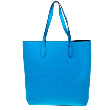 Pre Owned Burberry Neon Blue Leather Remington Shopper Tote