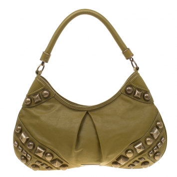 Pre Owned Burberry Green Leather Studded Alverton Hobo