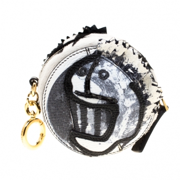 Pre Owned Burberry White/Grey Calfhair and Leather Pallas Head Coin Case