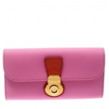 Pre Owned Burberry Pink Leather Halton Continental Wallet
