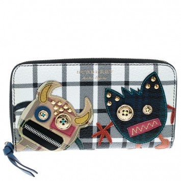 Pre Owned Burberry Multicolor Smoke Check Leather Creature Appliqué Zip Around Wallet