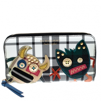 Pre Owned Burberry Multicolor Smoke Check Leather Creature Appliqué Zip Around Wallet