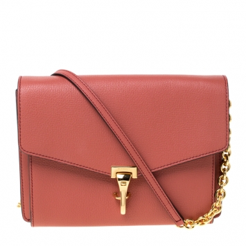 Pre Owned Burberry Peach Leather Macken Crossbody Bag