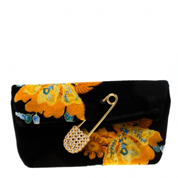 Pre Owned Burberry Multicolor Floral Print Velvet Crystal Embellished Pin Clutch