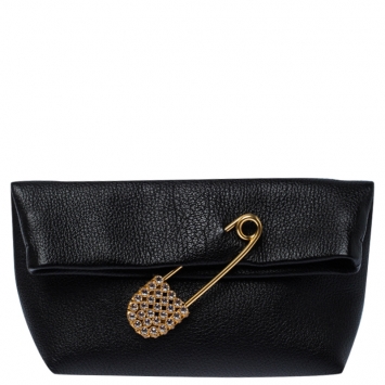 Pre Owned Burberry Black Leather Crystal Embellished Pin Clutch