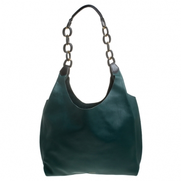 Pre Owned Burberry Green Leather Chain Hobo