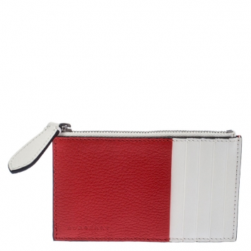 Pre Owned Burberry Red/White Leather Alwyn Zip Card Holder