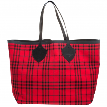 Pre Owned Burberry Red/Multicolor Fabric Reversible XL Tote