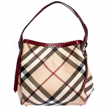Pre Owned Burberry Red/Beige House Check PVC Small Canterbury Tote
