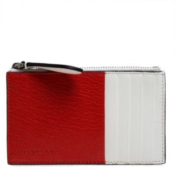 Pre Owned Burberry Red/White Leather Alwyn Zip Card Holder