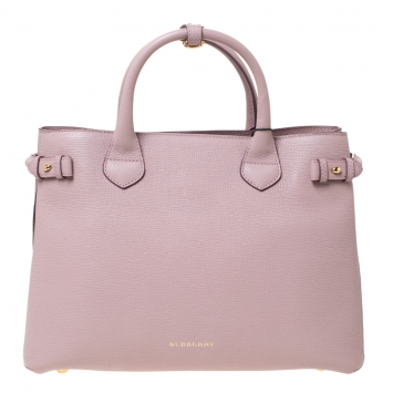 Pre Owned Burberry Pink Leather and House Check Fabric Medium Banner Tote