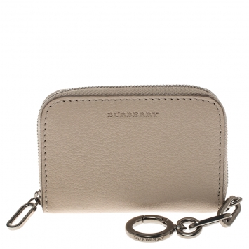 Pre Owned Burberry Beige Leather Zip Around Wallet