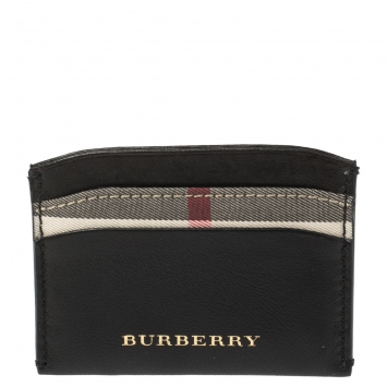 Pre Owned Burberry Black Leather and Check Canvas Izzy Card Holder