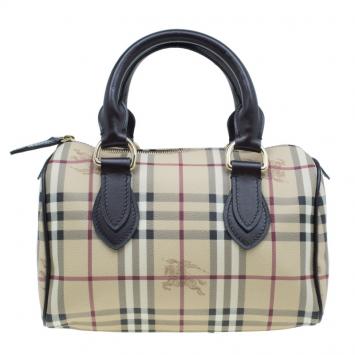 Pre Owned Burberry Beige Classic Check Boston Bag