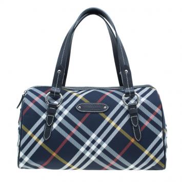Pre Owned Burberry Blue Label Navy Blue Nova Check Boston bag