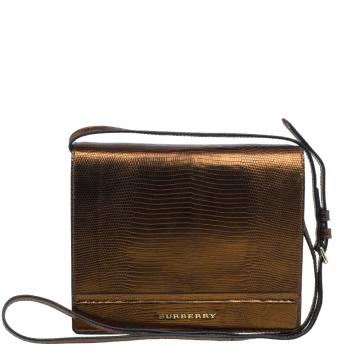 Pre Owned Burberry Antique Gold Lizard Leather Crossbody Bag