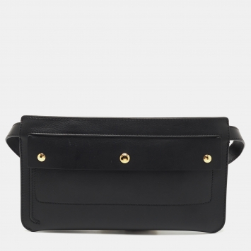 Pre Owned Burberry Black Leather Belt Bag