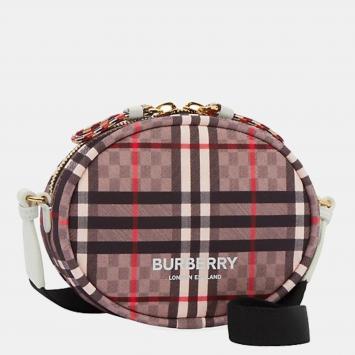 Pre Owned Burberry Pale Rose Canvas and Leather Cleo Checkerboard Crossbody Bag