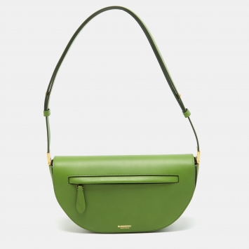 Pre Owned Burberry Marsh Green Leather Small Limited Edition 214/250 Olympia Shoulder Bag 