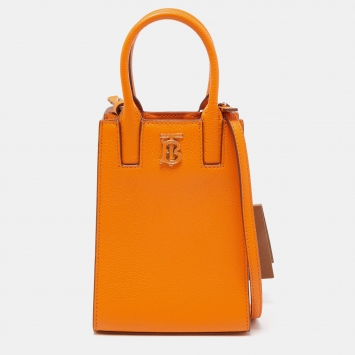 Pre Owned Burberry Orange Leather TB Phone Tote