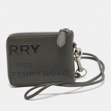 Pre Owned Burberry Grey/Black Horseferry Leather Daniel Lanyard Wallet