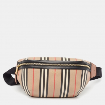 Pre Owned Burberry Beige/Brown Housecheck Coated Canvas and Leather Sonny Belt Bag