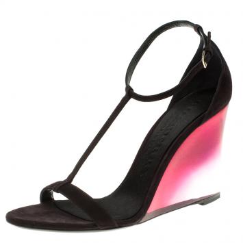 Pre Owned Burberry Prorsum Purple Suede Leyburn Lucite Wedge Sandals Size 40