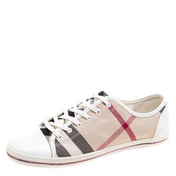 Pre Owned Burberry Beige Novacheck Canvas and Leather Cap Toe Low Top Sneakers Size 39
