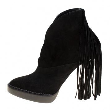 Pre Owned Burberry Prorsum Black Fringed Suede Nadie Ankle Boots Size 39