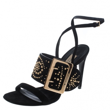 Pre Owned Burberry Black Suede Stud Embellished Padstow Ankle Wrap Sandals Size 40