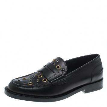 Pre Owned Burberry Black Leather Bedmont Eyelet Detail Penny Loafers Size 39