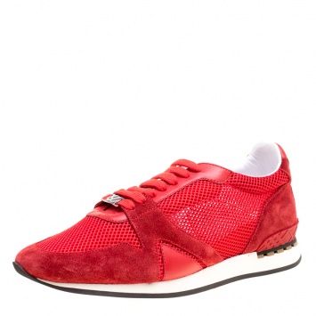 Pre Owned Burberry Red Mesh and Suede Sneakers Size 39