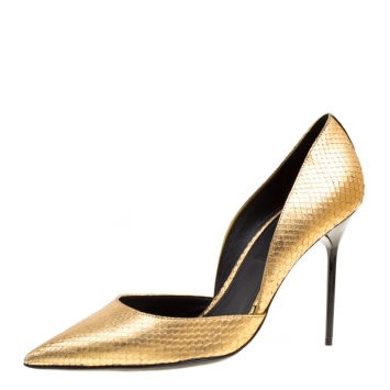Pre Owned Burberry Metallic Gold Embossed Python Leather Harrods Pointed Toe Pumps Size 39