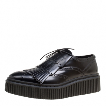Pre Owned Burberry Black Brogue Leather Chelsam Lace Up Platform Oxfords Size 40