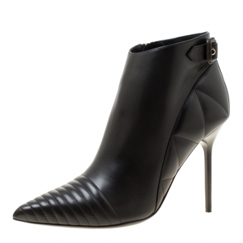 Pre Owned Burberry Black Quilted Leather Alexandra Pointed Toe Ankle Boots Size 40