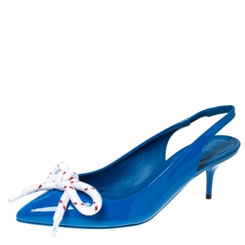 Pre Owned Burberry Blue Patent Leather Fink Slingback Sandals Size 41