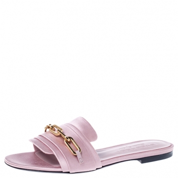 Pre Owned Burberry Pink Satin Coleford Flat Slides Size 36.5