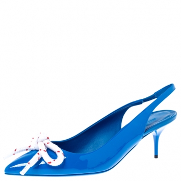 Pre Owned Burberry Blue Patent Leather Fink Slingback Sandals Size 41