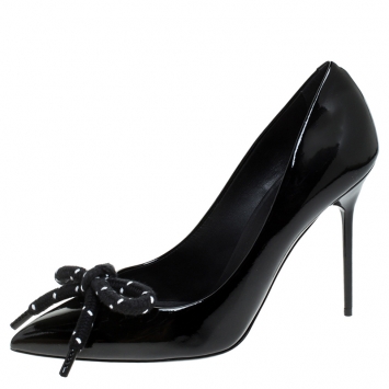 Pre Owned Burberry Black Patent Leather Finsbury Bow Pointed Toe Pumps Size 38.5