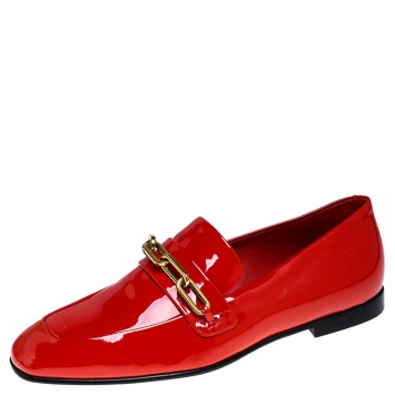Pre Owned Burberry Red Patent Leather Chillcot Loafers Size 38