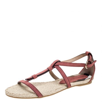 Pre Owned Burberry Suede Westerdale T Strap Espadrille Flat Sandals Size 38