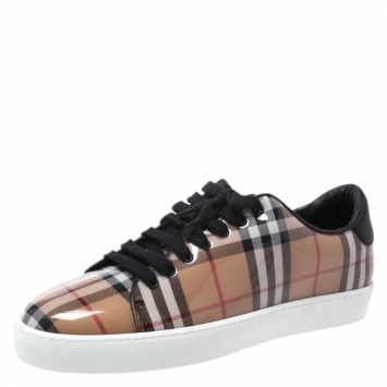 Pre Owned Burberry Beige Nova Check PVC And Leather Trim Westford Low Top Sneakers Size 41
