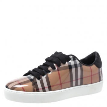 Pre Owned Burberry Nova Check PVC And Leather Westford Vin Sneakers Size 36