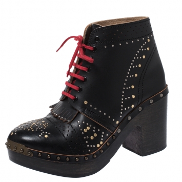Pre Owned Burberry Black Studded Leather Antrim Block Heel Clog Ankle Boots Size 40