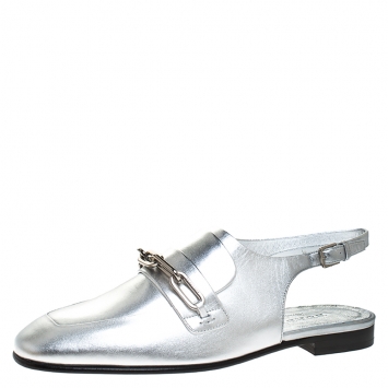 Pre Owned Burberry Silver Leather Cheltown Slingback Flat Sandals Size 40