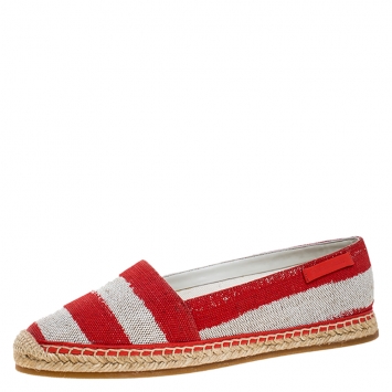 Pre Owned Burberry Red/Beige Canvas Resort Capsule Hodgeson Espadrille Flats Size 38.5