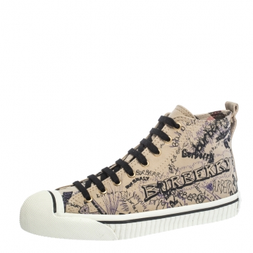Pre Owned Burberry Beige Canvas Kingly Print High Top Sneakers Size 39